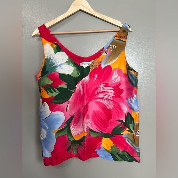 Vintage champagnie International Express silk blouse bright island relaxed Vaca - Picture 2 of 6